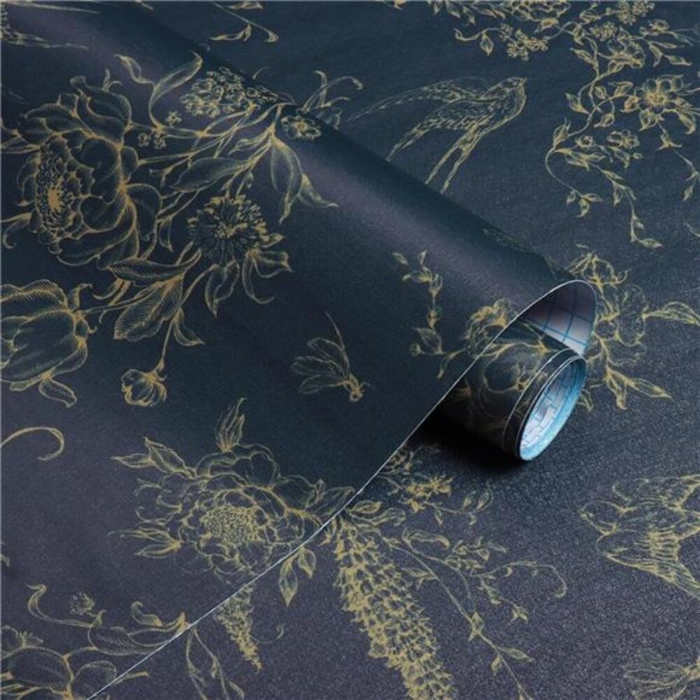 Floral Birds Wallpaper Peel and Stick Dark Blue Contact Paper 16.9”x